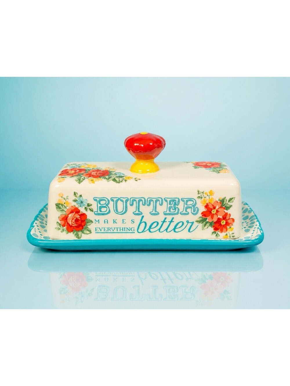 The Pioneer Woman 2015 Butter Dish Floral Stoneware, 8.5x4.25x4"